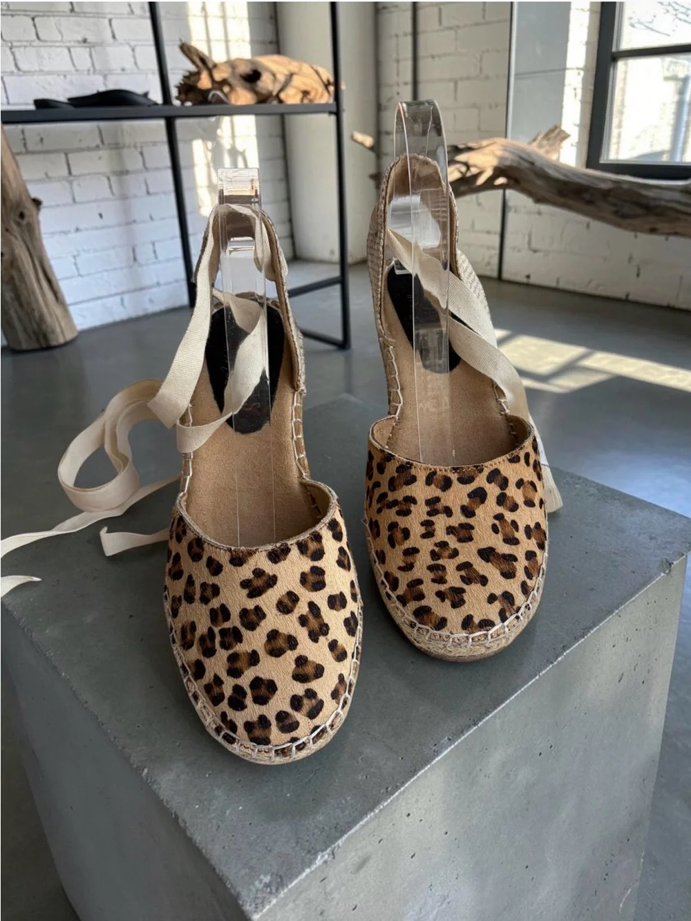 Coconuts by Matisse Leopard Print Espadrille Wedge with Cream Ankle Tie